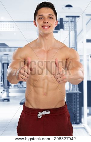 Bodybuilder Bodybuilding Muscles Abs Sixpack Success Gym Thumbs Up Shirtless Man