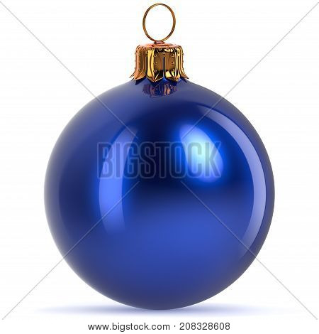 3d rendering Christmas ball decoration blue New Year's Eve hanging bauble adornment traditional Happy Merry Xmas wintertime ornament polished closeup