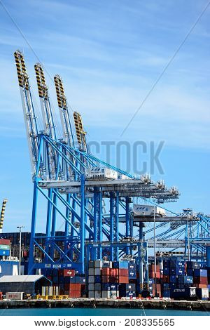 BIRZEBBUGA, MALTA - APRIL 1, 2017 - Container cranes in the port Birzebbuga Malta Europe, April 1, 2017.