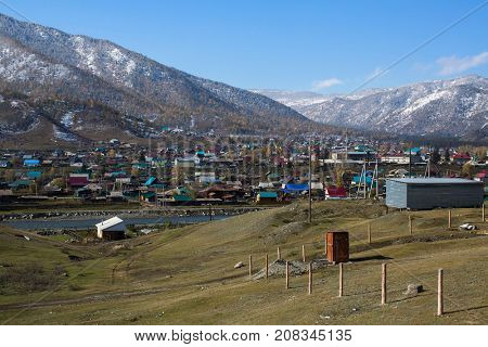 Onguday village in the mountains of the Altai Republic, Russia.