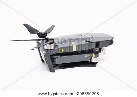 DJI Mavic Pro drone: ISRAEL, OCTOBER 2, 2017. Closeup, on white background. One of the most portable drones in the market, with 4k ultra hd.
