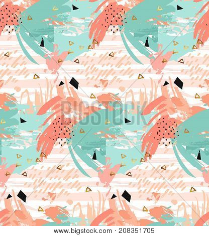 Hand drawn vector abstract textured artistic seamless pattern in pasterl, blue , white and gold colors. Hand Drawn textures.Wedding, anniversary, birthday, Valentine s day, party.Design for poster, card.