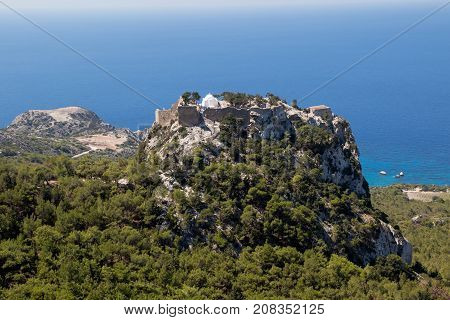Views on the castle of Monolithos in Rhodes Greece