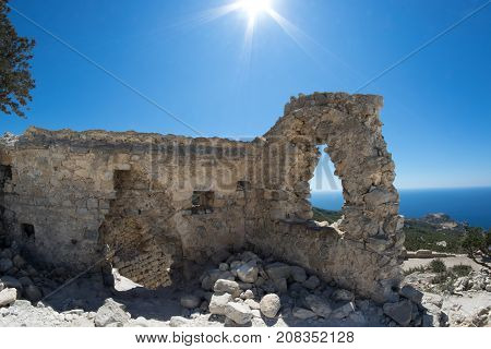 Detail of Monolithos castle in Rhodes Greece
