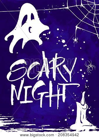 Scary Night Halloween card. Handwritten modern calligraphy, vector illustration. Template for banners, posters, merchandising, cards or photo overlays.