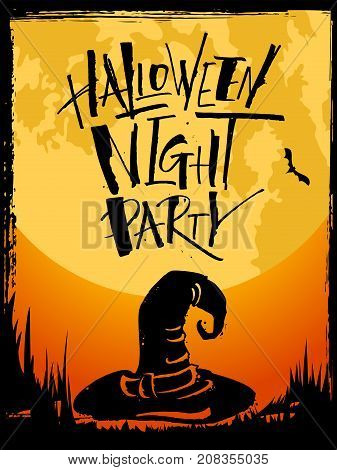 Halloween Night Party card. Handwritten modern calligraphy, vector illustration. Template for banners, posters, merchandising, cards or photo overlays.