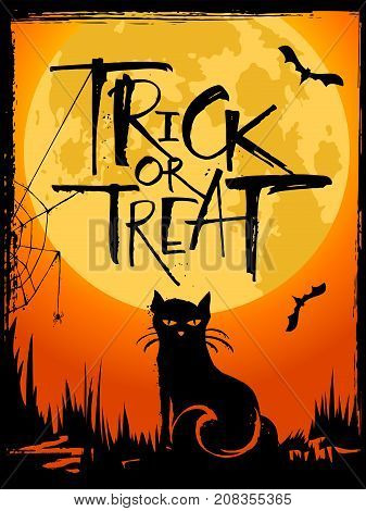 Trick or Treat Halloween card. Handwritten modern calligraphy, vector illustration. Template for banners, posters, merchandising, cards or photo overlays.