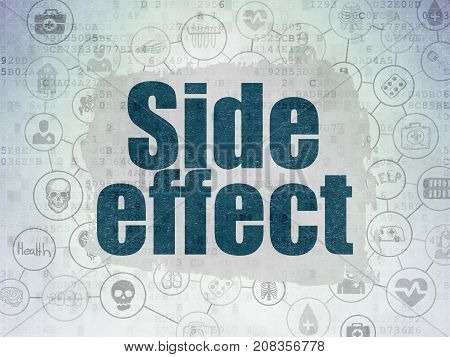 Health concept: Painted blue text Side Effect on Digital Data Paper background with  Scheme Of Hand Drawn Medicine Icons