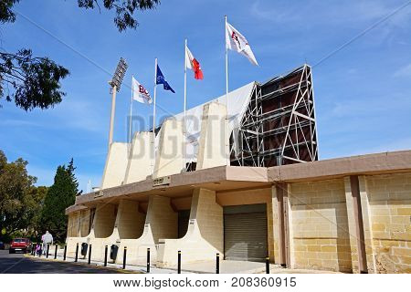 ATTARD, MALTA - APRIL 1, 2017 - View of the Centenary Stadium South stand Attard Malta Europe, April 1, 2017.