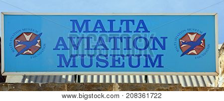 ATTARD, MALTA - APRIL 1, 2017 - Malta Aviation Museum sign Attard Malta Europe, April 1, 2017.