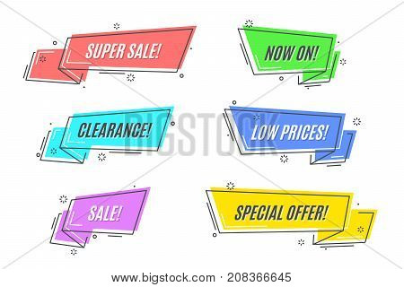 Flat linear promotion sticker scroll price tag sticker badge Vector illustration