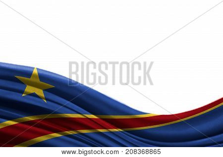 Grunge colorful flag Congo Democratic with copyspace for your text or images,isolated on white background. Close up, fluttering downwind.