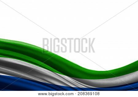 Grunge colorful flag Sierra Leone with copyspace for your text or images,isolated on white background. Close up, fluttering downwind.