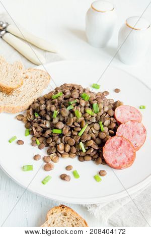 Green Lentil With Homemade Sausage
