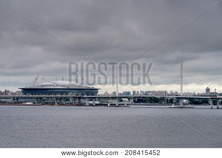 ST PETERSBURG, RUSSIA - SEPTEMBER 13: New Krestovsky sports arena on September 13, 2017 in St Petersburg, Russia. The center opened in 2017.