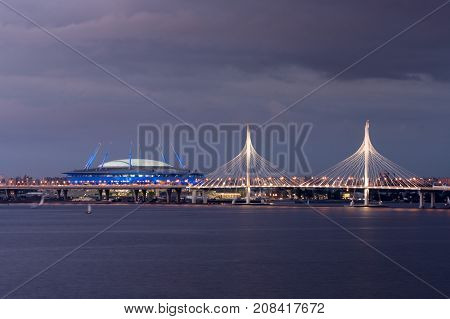 ST PETERSBURG, RUSSIA - SEPTEMBER 12: New Krestovsky sports arena on September 12, 2017 in St Petersburg, Russia. The center opened in 2017.