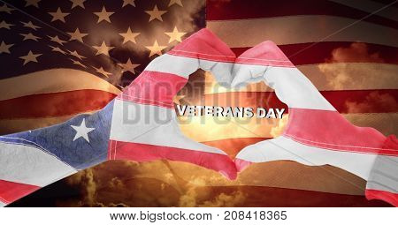 Digital composite of Veterans day, flag usa on hands with texy