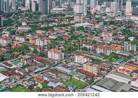 Aerial Photo Rooftop of houses. A small town near Kuala Lumpur Malaysia