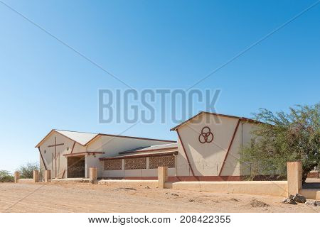 KARASBURG NAMIBIA - JUNE 13 2017: A school at the Roman Catholic Holy Trinity Church in Karasburg in the Karas Region of Namibia