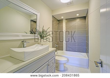 Freshly Renovated Bathroom Features Shower Tub Combo