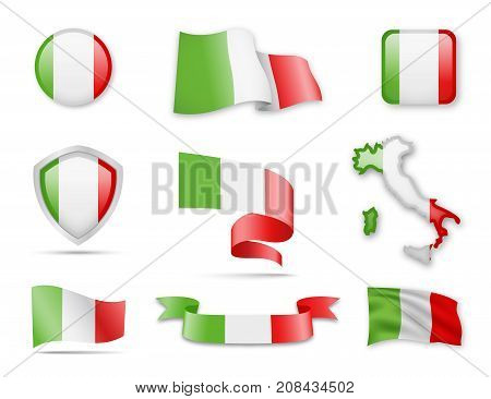 Italy Flags Collection. Flags And Maps. Vector Illustration