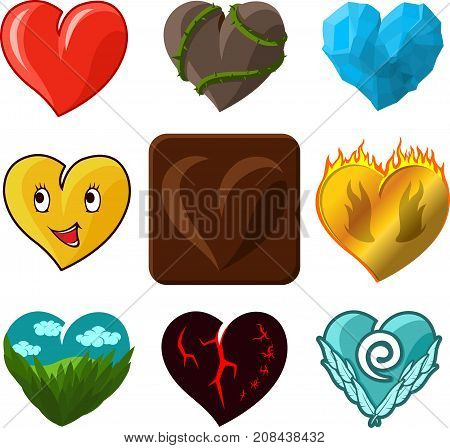 Vector hearts icons set on white background
