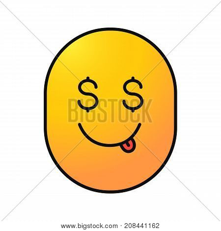 Greedy smile color icon. Yummy dollar emoji. Isolated vector illustration