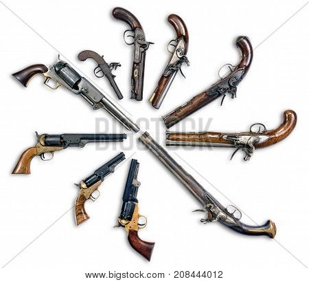 Antique pistols collection made from 1780 to 1860.