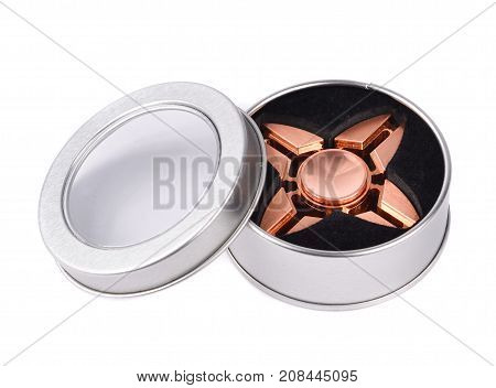 Metallic fidget spiner isolated on white background