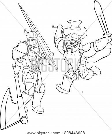 Two vector warriors black and white contours