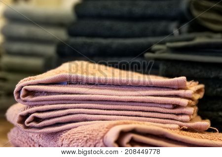 Multicolored Handtowel Closeup Texture Household Object Woven Fabric Folded Pink Focus Stack