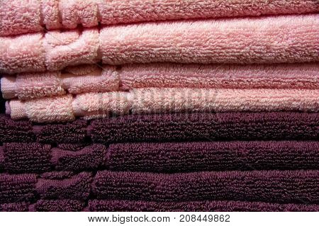 Multicolored Handtowel Closeup Texture Household Object Woven Fabric Folded Pink Purple