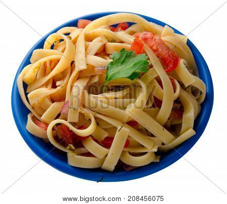 Spaghetti Tomatoes, Onions  Isolated On White