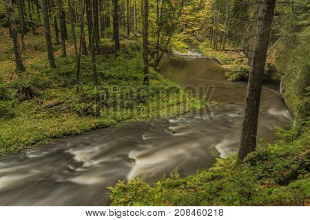 Chribska Kamenice river in national park Ceske Svycarsko in autumn morning