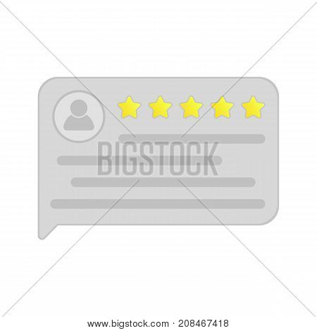 User review. Feedback. Testimonial message. Review rating in speech bubble. Good rate. Illustration in flat style.