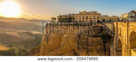 RONDA,SPAIN - SEPTEMBER 29,2017 - Sunset in the Ronda city in Spain. Ronda is a city in the Spanish province of Malaga.