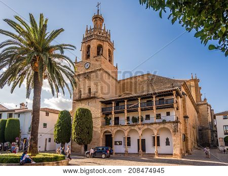 RONDA,SPAIN - SEPTEMBER 29,2017 - View at the church of Santa Maria la Mayor in Ronda. Ronda is a city in the Spanish province of Malaga.