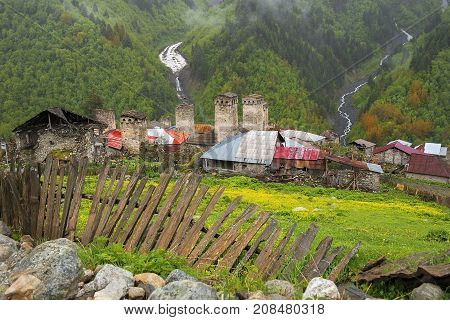 Ushguli - the highest inhabited village in Europe, Enguri gorge in Upper Svaneti, Georgia - UNESCO World Heritage Site