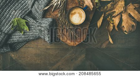 Autumn or Fall morning coffee concept. 