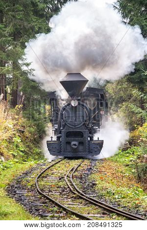 Steam locomotive in forest railways in museum of Kysuce village Slovakia Europe