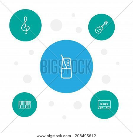 Collection Of Pace, Note, Acoustic And Other Elements.  Set Of 5 Music Outline Icons Set.