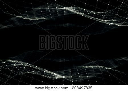 Abstract Polygonal Space Low Poly Black And White Background With Connecting Dots And Lines. Connect