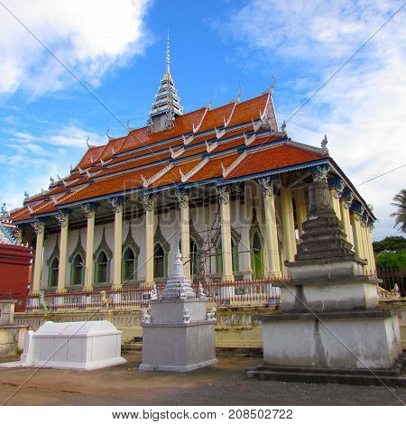 view of Damrey sor pagoda buddhist temple in Battambang Cambodia
