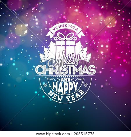 Vector illustration on a christmas theme with glowing lights and typography. Creative Holiday design for greeting card