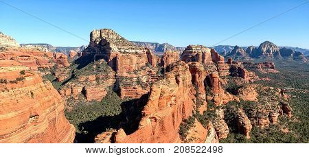 Aerial view of some of the spectacular red rocks of Sedona Arizona