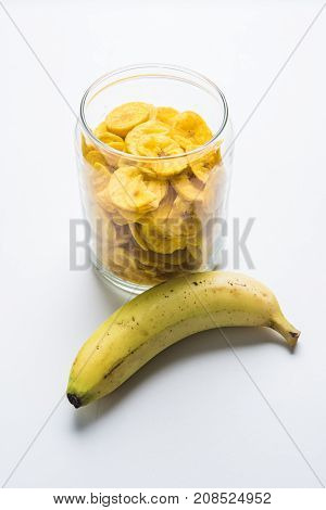Stock Photo of Healthy Homemade Kela or Banana chips or wafers or Plantain Chips, selective focus