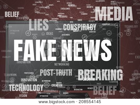 Digital composite of Fake news text with televsion