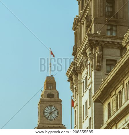 clock tower of waitan/bund,shanghai,china.
