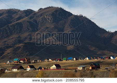 View of the village at mountains of Altai Republic, Russia.