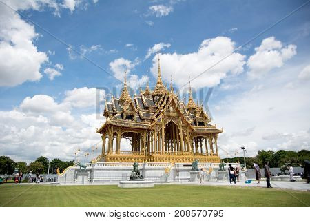 Bangkok Thailand 28 September 2017 unrecognized people visiting Barom Mangalanusarani Pavillian in the area of Ananta Samakhom Throne Hall